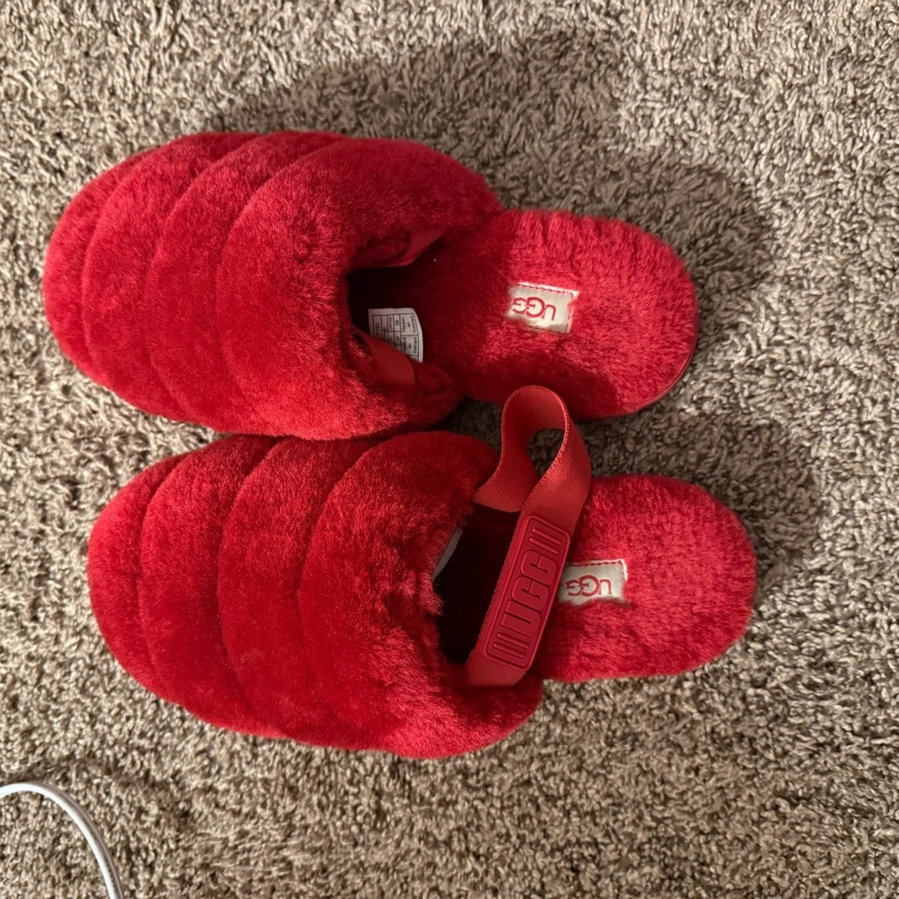 UGG Red Fluffy Slippers